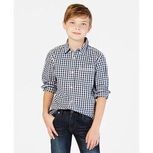 Tommy Hilfiger Boys Baxter Gingham Flag Blue Button Down Shirt. Size Large. NWT.